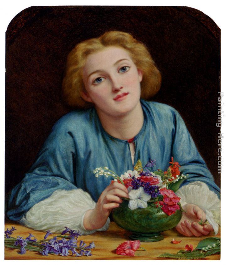Henry Wallis A Young Girl Arranging A Bouquet